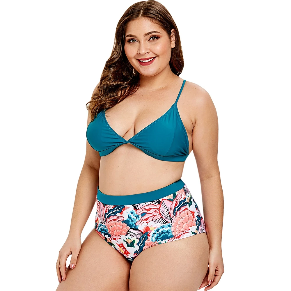 Plus Size Swimwear Biquinis feminino 2019 Swimsuits of Large Sizes High Waist Print Flower Bathing Suit Women XXXL 5XL |