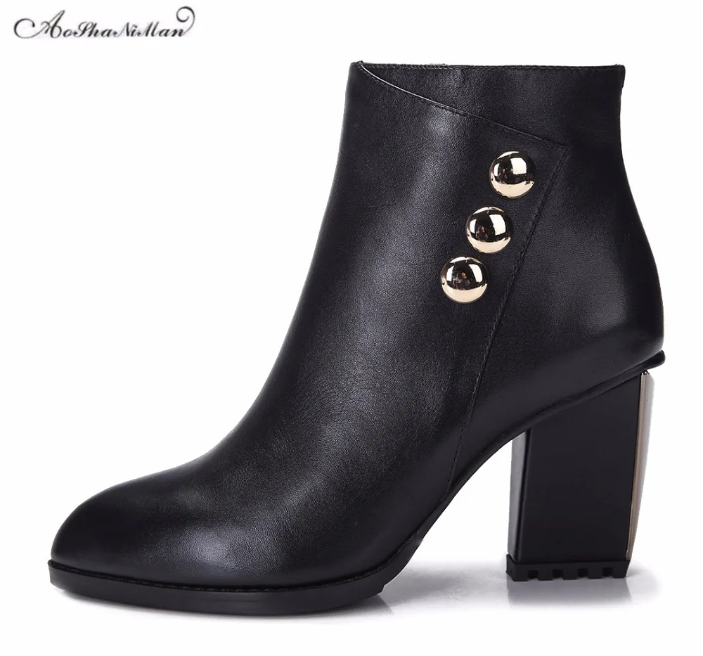 Женские ботильоны из натуральной кожи на каблуке средней высоты модные