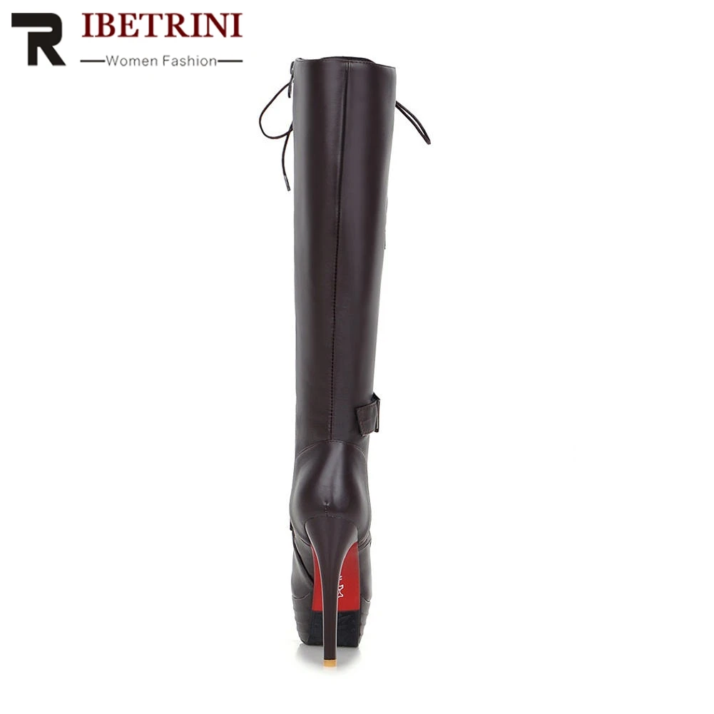 RIBETRINI/Размеры 33-45; пикантные туфли на высоком тонком каблуке с круглым носком; обувь на платформе со шнуровкой и пряжкой; женские рыцарские сапоги до колена
