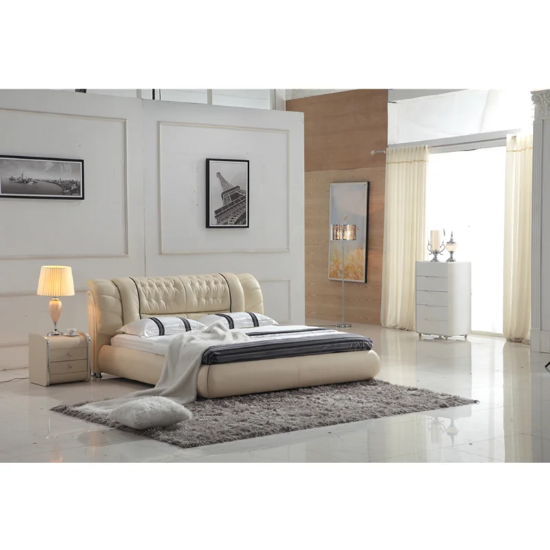 Современная простая Дизайнерская кожаная кровать удобная мебель для спальни