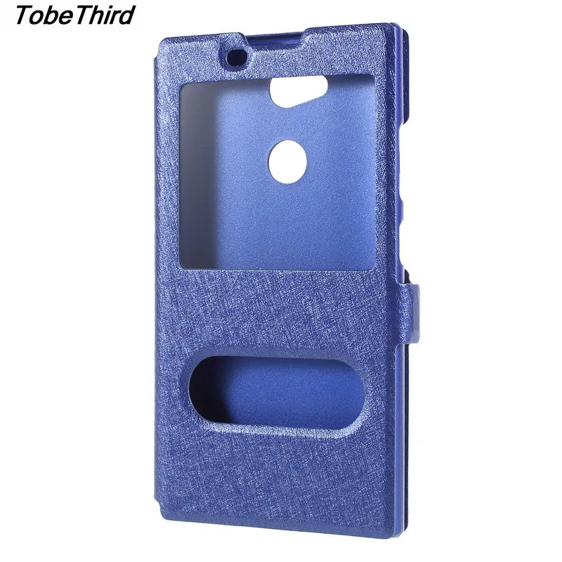 Tobethird для Sony L2 случае Шелковый зерна Dual View Окно Кожа магнитных флип чехол телефона