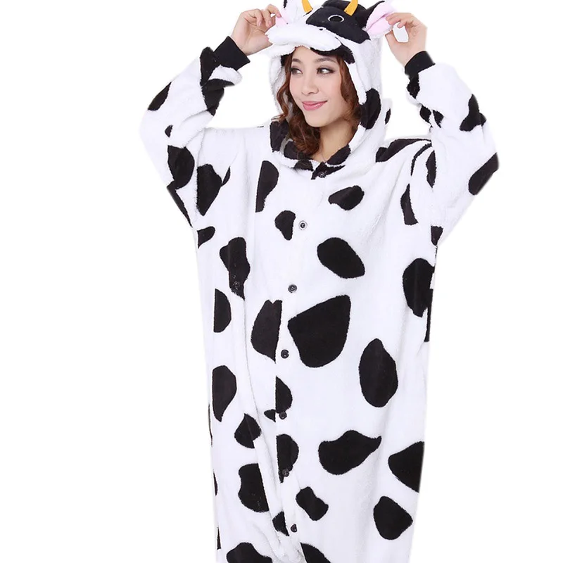 Cute Cow Adult Hoodie Winter Kigurumi Onesie Women Cartoon Pajamas Couple Pyjama Anime Bodysuit Pijama Animal Home Sleepwear |