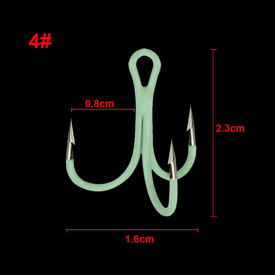 WALK FISH 10PCS/Lot Luminous Treble Fishing Hooks Carbon Steel Barbed Fishhooks Super Sharp Triple Hooks Sea Tackle Accessories