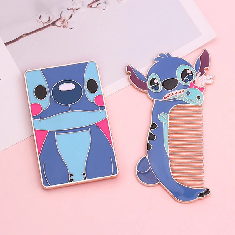 Kawaii аниме Лило и Стич макияж зеркало гребень мультфильм косметическое зеркало компактный карманный инструмент для красоты Металлический Гребень как подарок