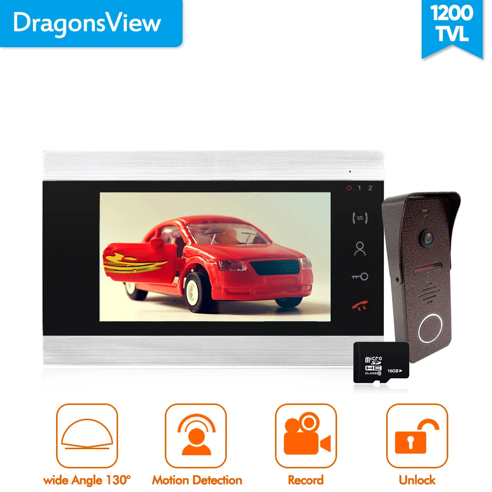 Dragonsview 7 дюймов видео дверной звонок камера с монитором 1200TVL запись