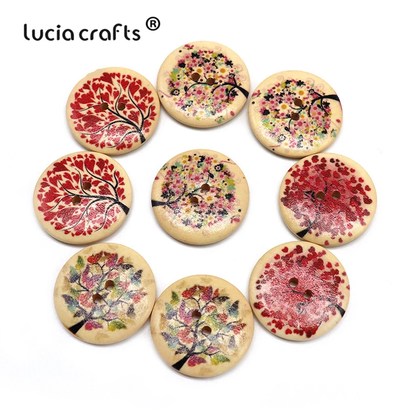 Lucia crafts 10 шт./лот 30 мм с 2 отверстиями Круглый с деревянными пуговицами, с рисунком дерева, скрапбукинг пуговиц для шитья DIY аксессуары для одежды E0113