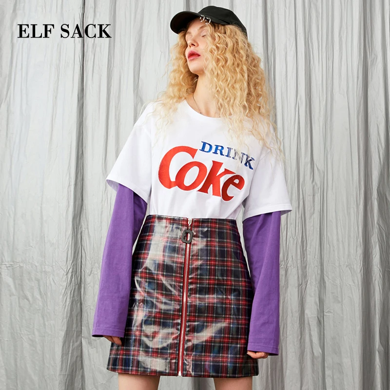 ELFSACK, осень, новинка, Женский комплект из 2 предметов, хлопок, Повседневный, длинный рукав, буквы, о-образный вырез, пуловеры, женские свитшоты и мини юбки для женщин