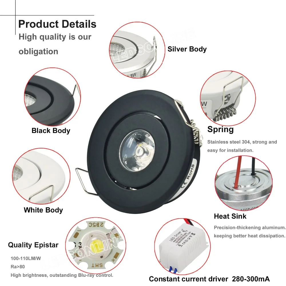 4 шт./лот 1 Вт 3 светодиодный светильник встраиваемый Точечный включает драйвер