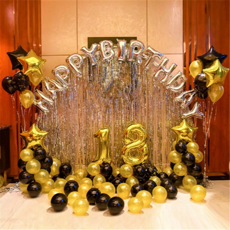 

1set 123Pcs Happy Birthday Banner Foil Tinsel Foil Balloons Latex Balloons Birthday Party Decoration Photo Props Party Supplies