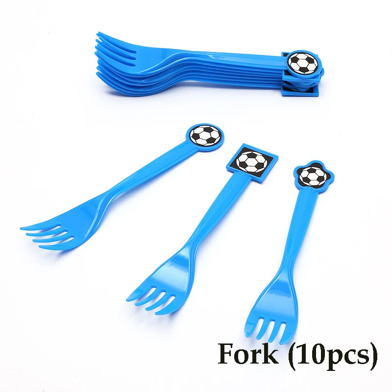 fork 10pcs Футбольные тематические праздничные товары для дня рождения, набор посуды, чашки, скатерть и флаги, соломинка, Детские вечерние украшения для мальчиков - Цвет: fork 10pcs