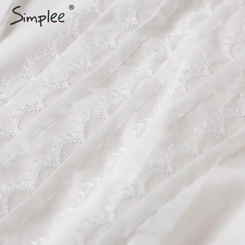 Simplee винтажные кружевные белые женские блузки и топы v-образный вырез с рюшами с пышными рукавами блузки рубашки уличная мода хлопок женские топы