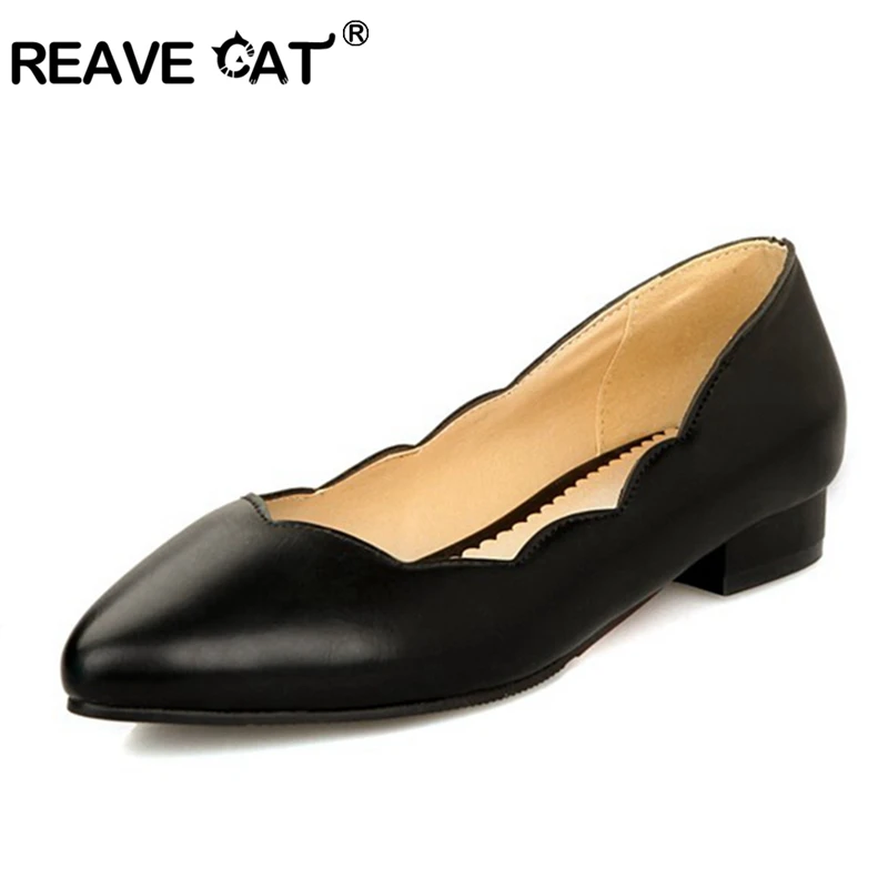 Женские кожаные туфли REAVE CAT весенне Летние повседневные черные на плоской