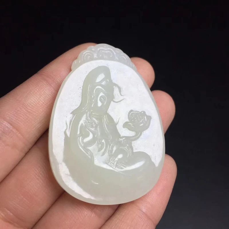 Синьцзян Хэтянь нефрит Гуаньинь кулон сторона сидя нефритовый suet отправить