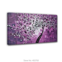 100 hand painted no frame on the back knife painted purple bottom white flowers wall decor landscape oil painting on canvas