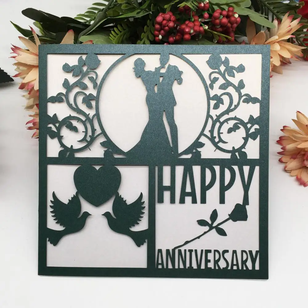 

50Pcs/Lot Bride&Bridegroom Wedding Invitation Laser Cut Wedding Cards Anniversary Invitations