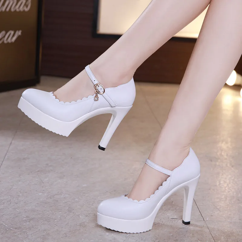 white 11cm heels Большие размеры 32-43; туфли-лодочки на платформе и среднем квадратном каблуке; женская обувь; сезон весна; коллекция года; неглубокие свадебные туфли; элегантная женская офисная обувь - Цвет: white 11cm heels