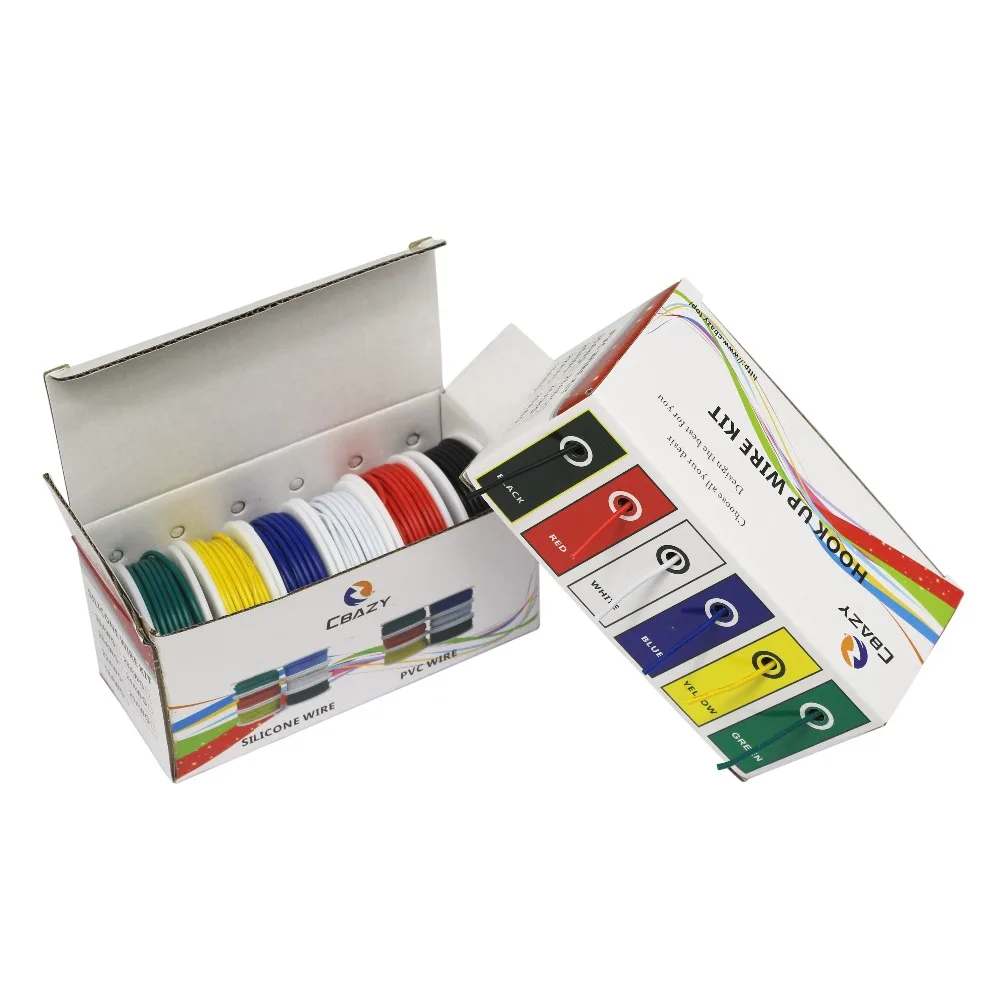 Caja híbrida UL1007 de 6 colores, embalaje de alambre trenzado y cable de cobre estañado, bricolaje, 18, 20, 22, 24, 26 y 28 AWG