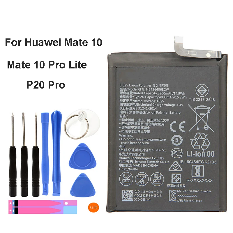 Сменный аккумулятор для телефона huawei HB436486ECW 3900 мАч для huawei mate 10/mate 10 Pro Lite/P20 Pro Оригинальные аккумуляторы+ Инструменты