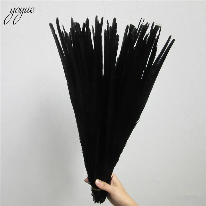 Black YOYUE 100 шт красные натуральные перья из хвоста фазана 16-18 дюймов 40-45 см Высокое качество Diy Ювелирные изделия Свадебные украшения перо фазана - Цвет: Black