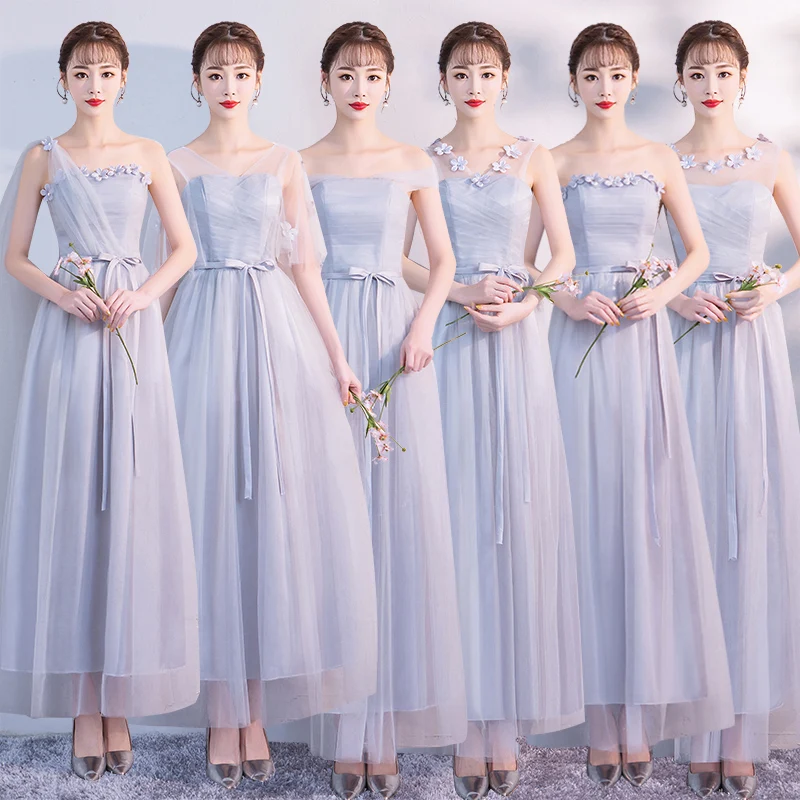 Кружевные сетчатые Длинные платья серого цвета для подружек невесты новинка