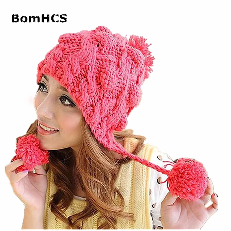 Вязаная шапка BomHCS ручной работы Женская осенне зимняя плотная теплая муфта|cap