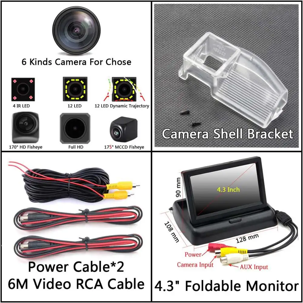 Camera 4.3 inch Fold 175 градусов 1080P рыбий глаз задний вид автомобиля камера для Mazda 2 2011 2012 2013 Mazda 3 Mazda 3 спортивный автомобильный парковочный монитор - Название цвета: Camera 4.3 inch Fold
