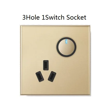 3hole with switch16A Настенный выключатель, Золотая стеклянная панель, 1 банда, 2 банды, 3 банды, 4 банды, 1Way, 2Way, 3Way, 4Way, настенный светильник, 3 отверстия, 5 отверстий, розетка - Цвет: 3hole with switch16A