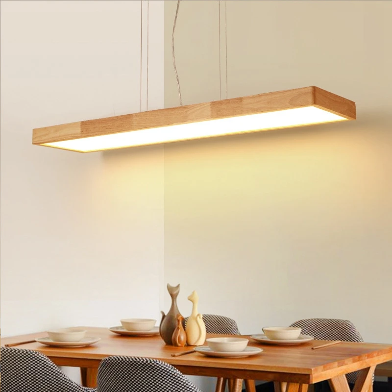 

LukLoy Nordic Modern Minimalist Solid Wood Pendant Light LED Strip Bar Lamp Rectangular Office Restaurant Cofe Pendant light