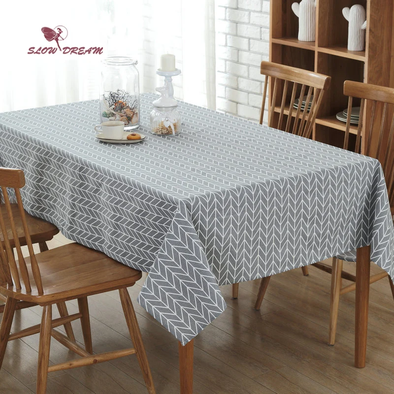 

SlowDream Tablecloth Gray Striped Linen Cotton Table Cloth Rectangular Edge Europe Table Cover 4 Sizes Hot Toalha De Mesa