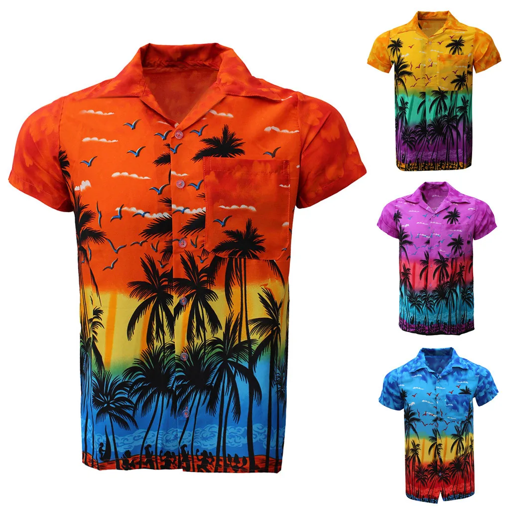 Мужская гавайская рубашка на пуговицах Повседневная пляжная быстросохнущая с