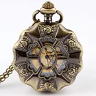 Модные карманные часы, винтажные Бронзовые женские кварцевые часы с полым цветком, ожерелье с резьбой, украшение, подвеска, цепочка, подарки P50