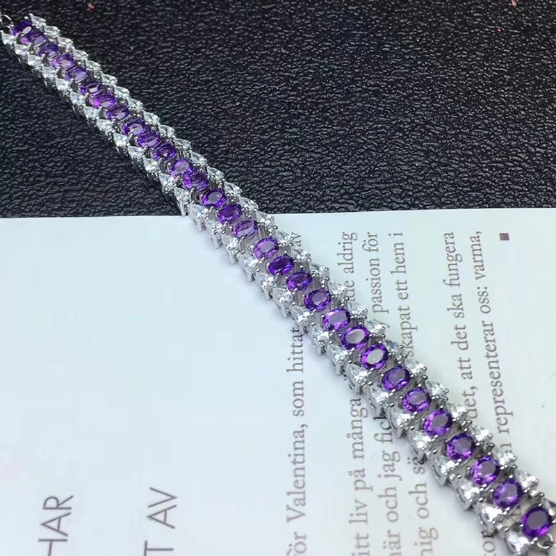 Браслет из серебра 925 пробы с аметистом | Украшения и аксессуары