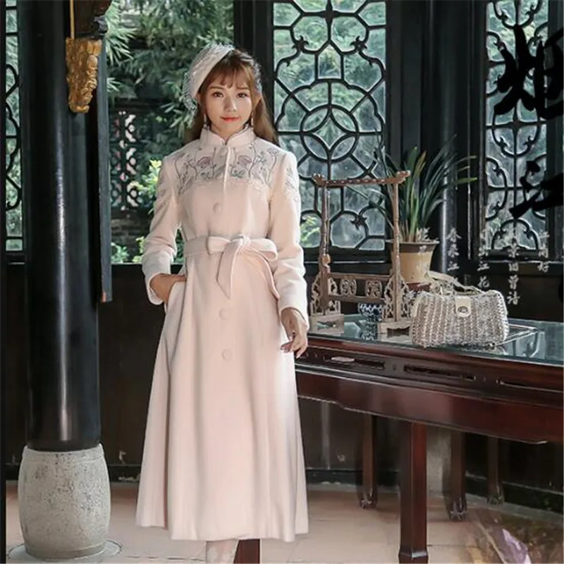 Большие размеры Женская мода MS осень и зима шерстяное пальто новое ретро толстое