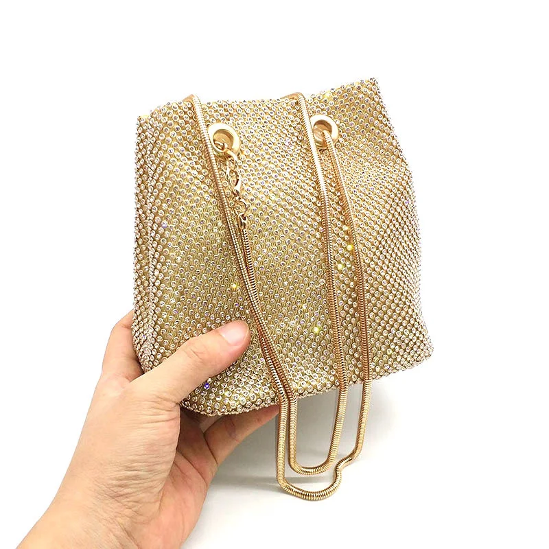 Gold clutch Качественная Повседневная модная женская вечерняя сумка через плечо, сумочка с кристаллами, блестящий кошелек с бриллиантами, свадебная сумка для невесты - Цвет: Gold clutch