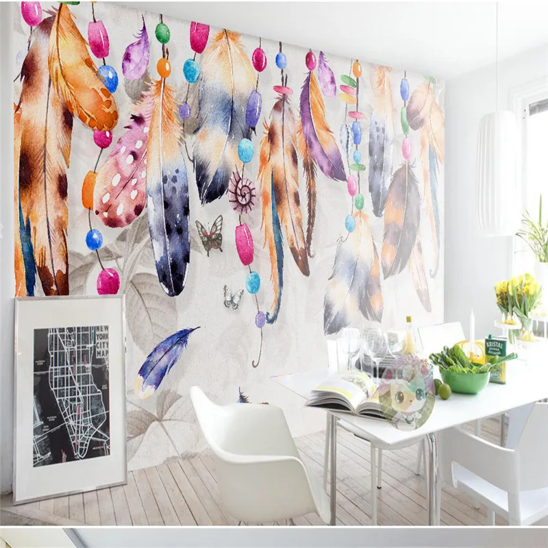 

Custom Europe Murals 3D Jade Feather Photo Wallpapers with Colour Feathers Pictures for Living Room Sofa Walls Papers Home Decor