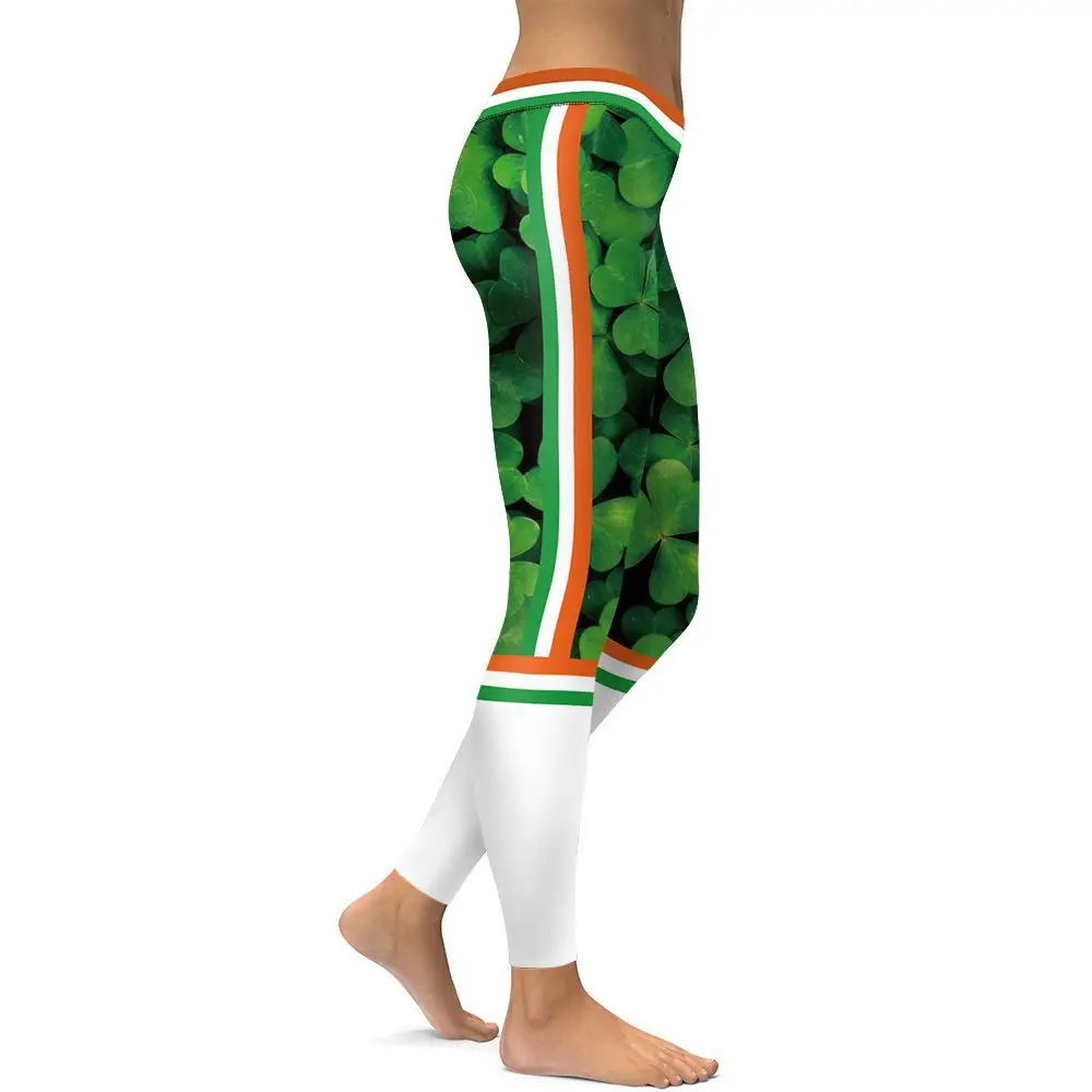 JIGERJOGER 2021 Spring summer Exercise Green clover workout print Yoga Leggings female Sports jeggings joggings tight leggin | Спорт и