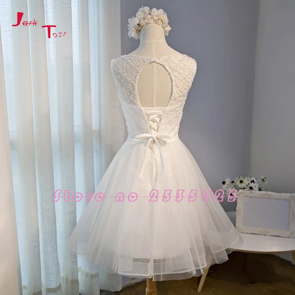 Новое поступление 2019 белые платья Jark Tozr короткие кружевные из тюля с открытой