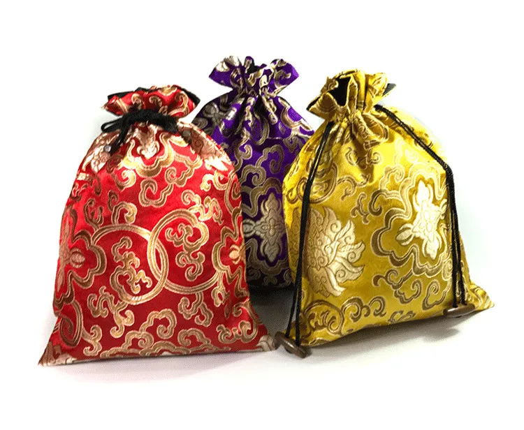 

3 size Large Chinese Silk Brocade New year Gift Bags Packaging High Quality Extra Large Christmas Favor Pouches with Lined 10pcs