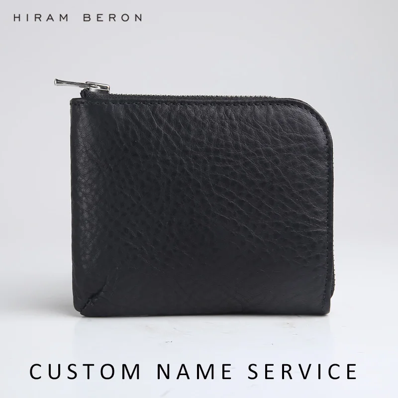 Кошелек для монет Hiram Beron, Одноцветный кожаный мини-кошелек на молнии, маленький кошелек из растительного дубления,, мужской кошелек с коробкой