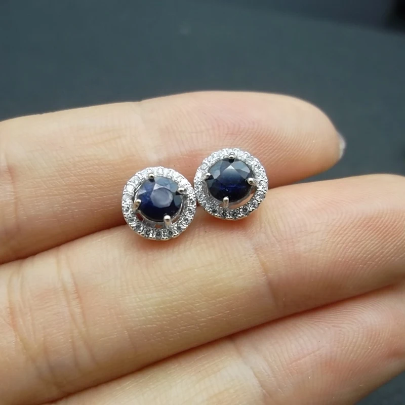 Серьги пусеты LANZYO из серебра 925 пробы с сапфиром модные украшения подарок на