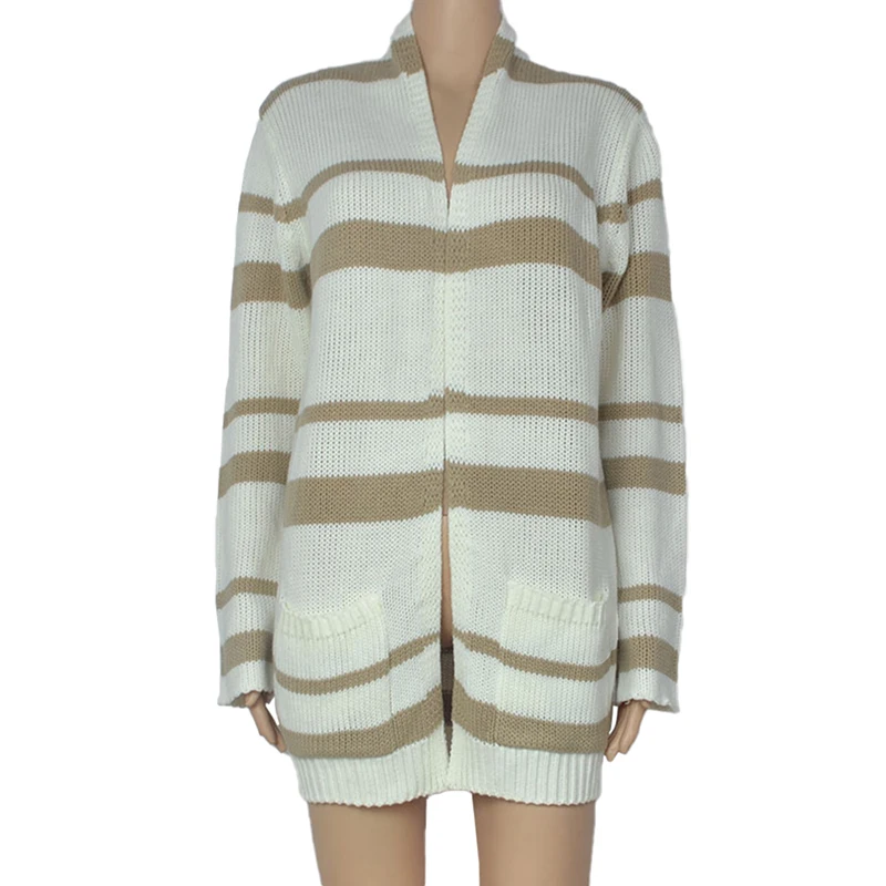 Liva Girl Spring 2019 Woman Long Sleeve Cardigan knitted Striped Sweater with Pocket Female Lady Loose Cardigans Clothing |