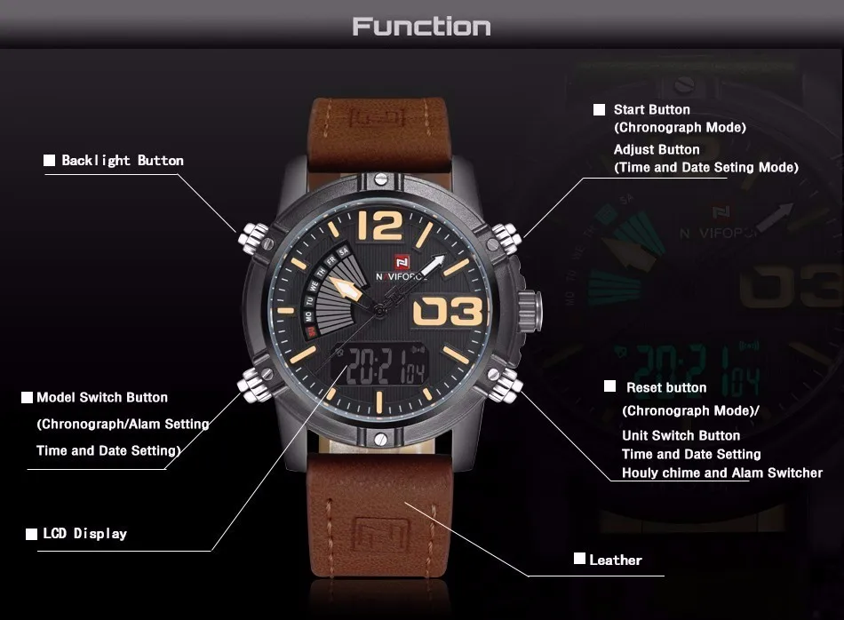 Мужские часы naviforce люксовый бренд кварцевые аналоговые цифровые кожаные часы мужские спортивные часы армейские военные часы Relogio Masculino