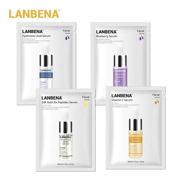 Four flavors Lanbena маски для лица Гиалуроновая Кислота Витамин С Сыворотка черника лист маска увлажняющая отбеливающая Омолаживающая вода уход за кожей - Цвет: Four flavors