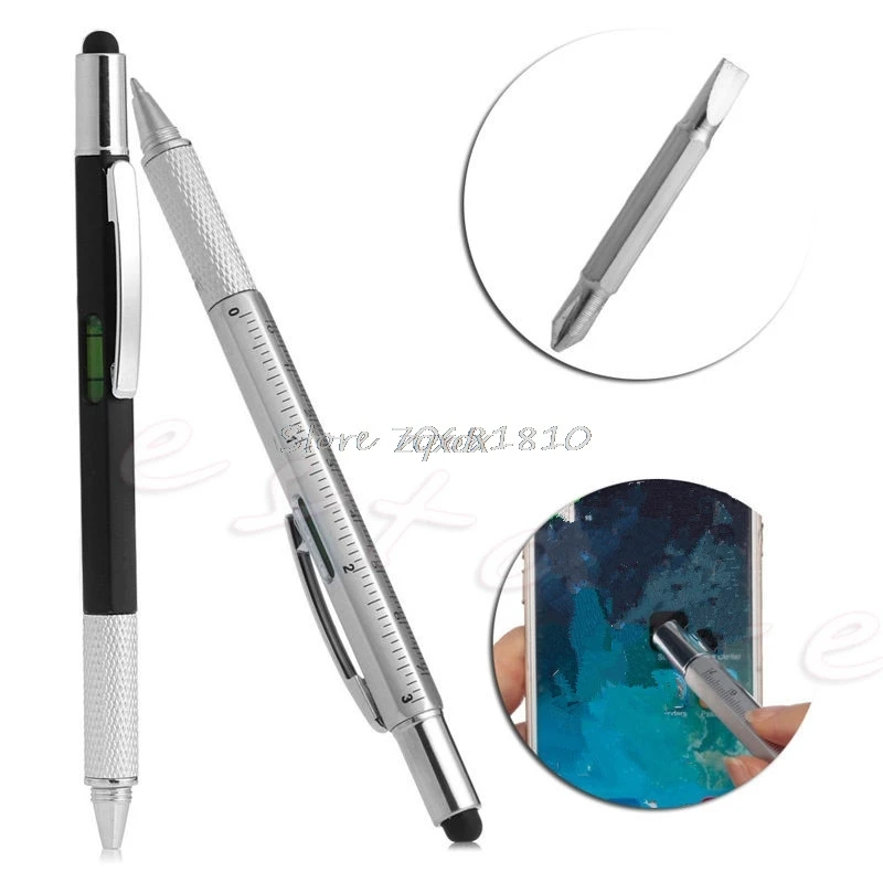 6 In 1 Touch Stylus Ballpoint Pen With Spirit Level Ruler Screwdriver Tool New Whosale&Dropship|6 pens|stylus ballpoint pentouch stylus |