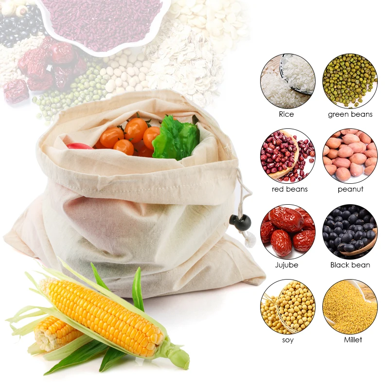 3 шт многоразовый фруктовый овощной мешок продуктовый шоппер веревка шнурок Закрытие Хлопок Домашняя кухонная для хранения вещи моющиеся сетки сумки