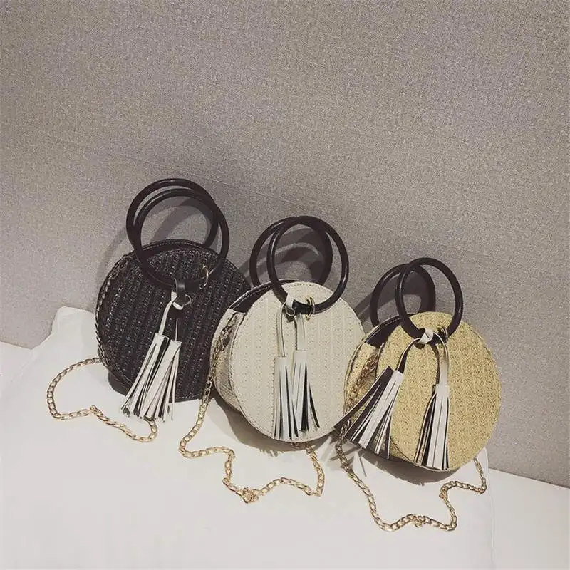 Ins super fire bag portable straw small round female 2019 new tide tassel woven shoulder Messenger handbag | Багаж и сумки