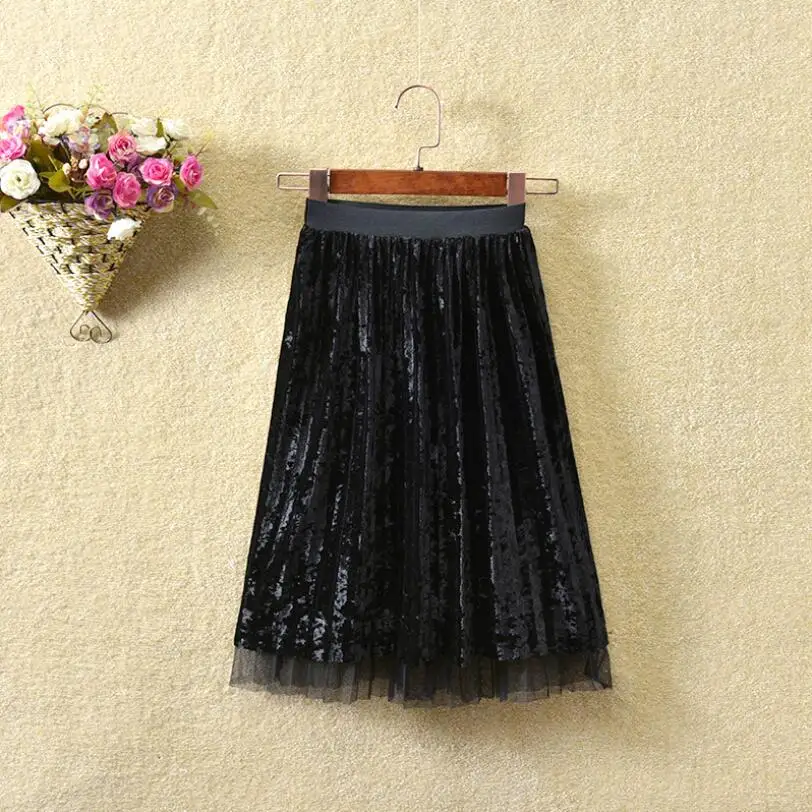 black with tulle Одежда с обеих сторон; коллекция года; плиссированная бархатная юбка; детская юбка; shein; детская юбка; длинные фатиновые юбки для маленьких девочек - Цвет: black with tulle