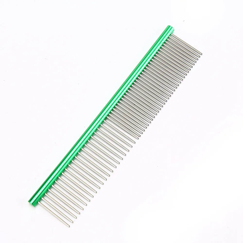 Dog Comb Hackle for Cat Pet Combs Stainless Steel Pets Cleaning Tool Dogs Cats Deshedding Brush Grooming Comb ZX0006 - Цвет: Green