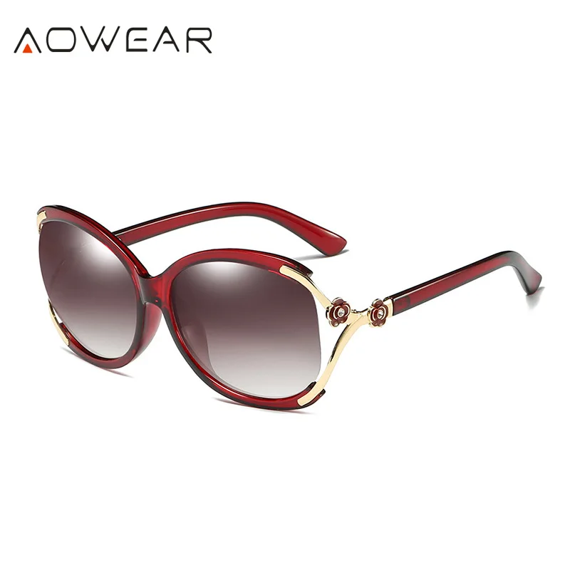 Aowear Для женщин Поляризованные овальные Защита от солнца galsses Роскошный цветок камелии женский Защита от солнца Очки цветок кристалл украшения очки Óculos De Sol