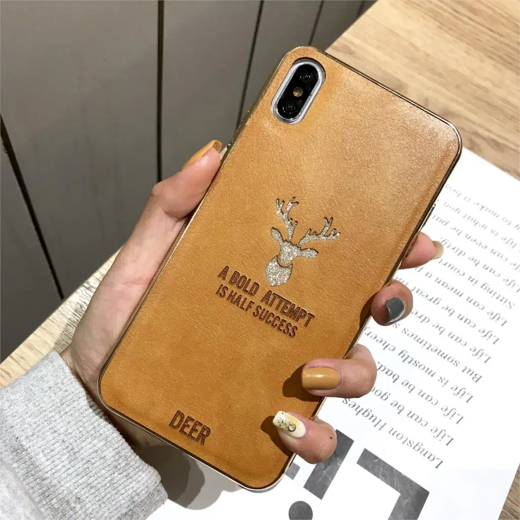 Роскошные олень шаблон кожаный чехол для iPhone X 6 6s 7 8 плюс XR XS блеск Макс задняя